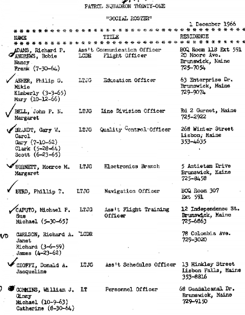 1966 Social Roster | VP-21 & VPB-111 VETERANS ASSOCIATION
